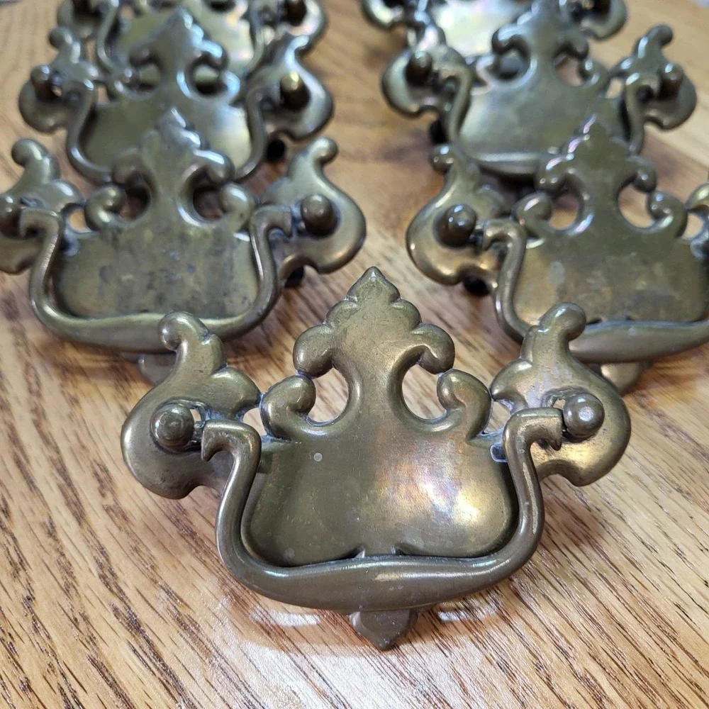 VTG Brass Batwing Drop Bail Drawer Pull Chippendale Style Continental Hardware 9